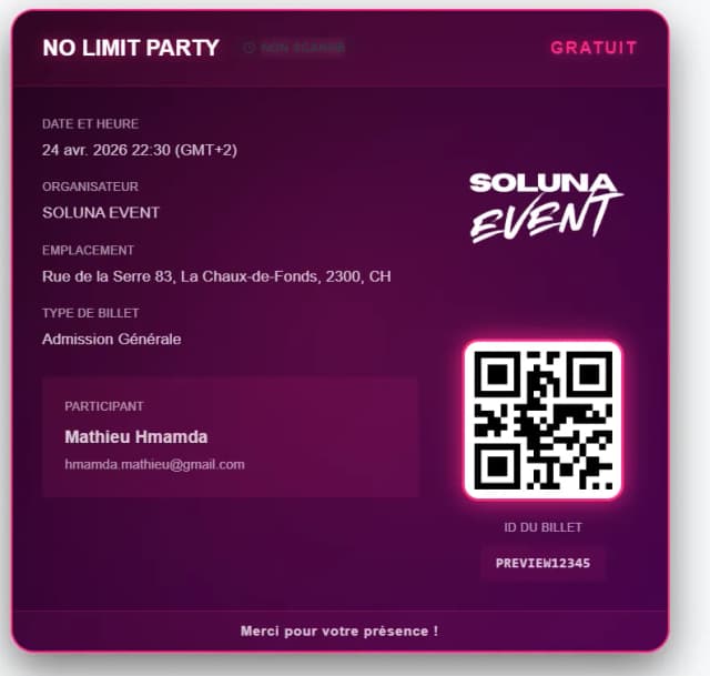 Billet électronique avec QR code